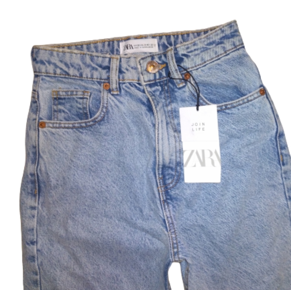 Zara High Rise Mom Jeans Lightwash Blue Denim Size 0 NEW With Tags NWT - Picture 10 of 13